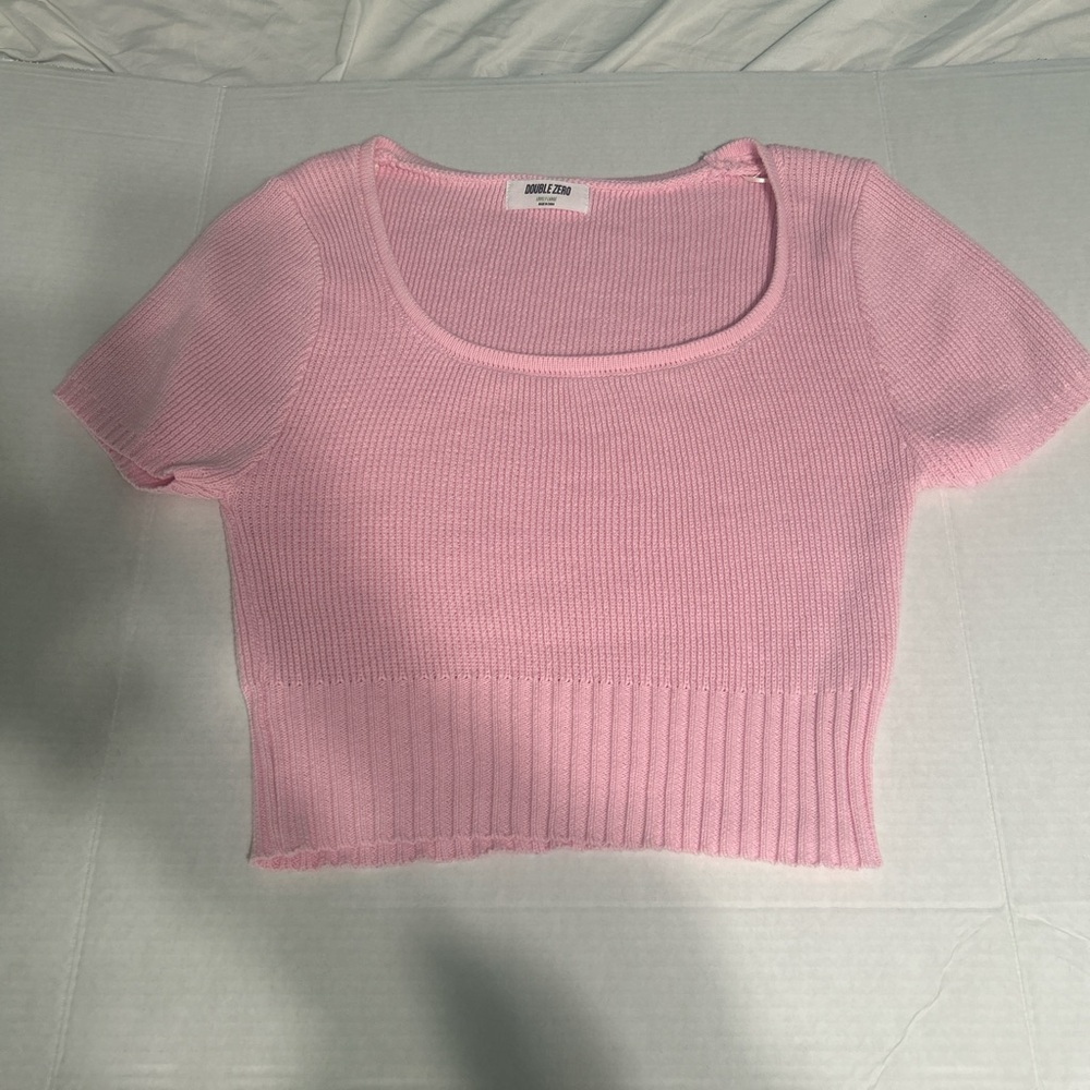 Double Zero Pink Ribbed Knit Crop Sweater Top Scoop Neck Large NWOT - Picture 4 of 4